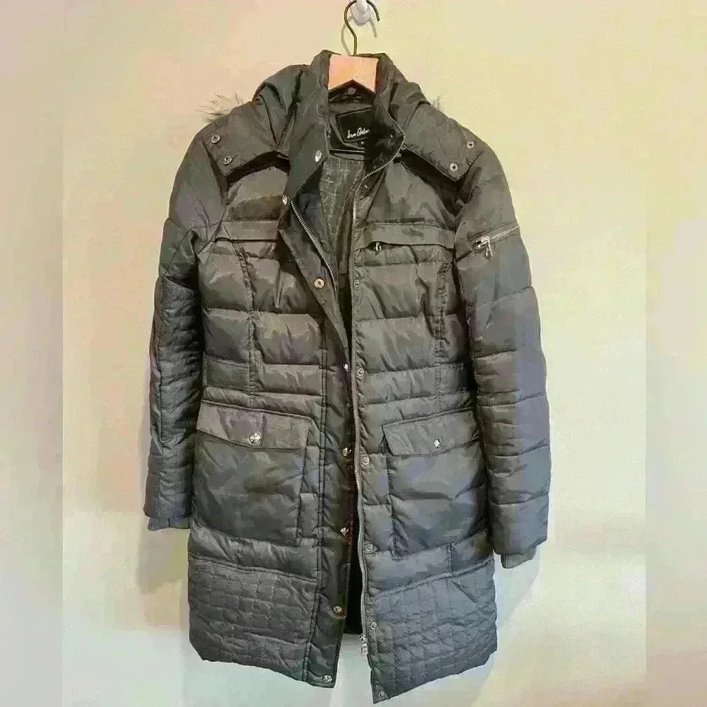 SAM EDELMAN Quilted Hooded Down Puffer COAT Faux Fur  Jacket Sz Small